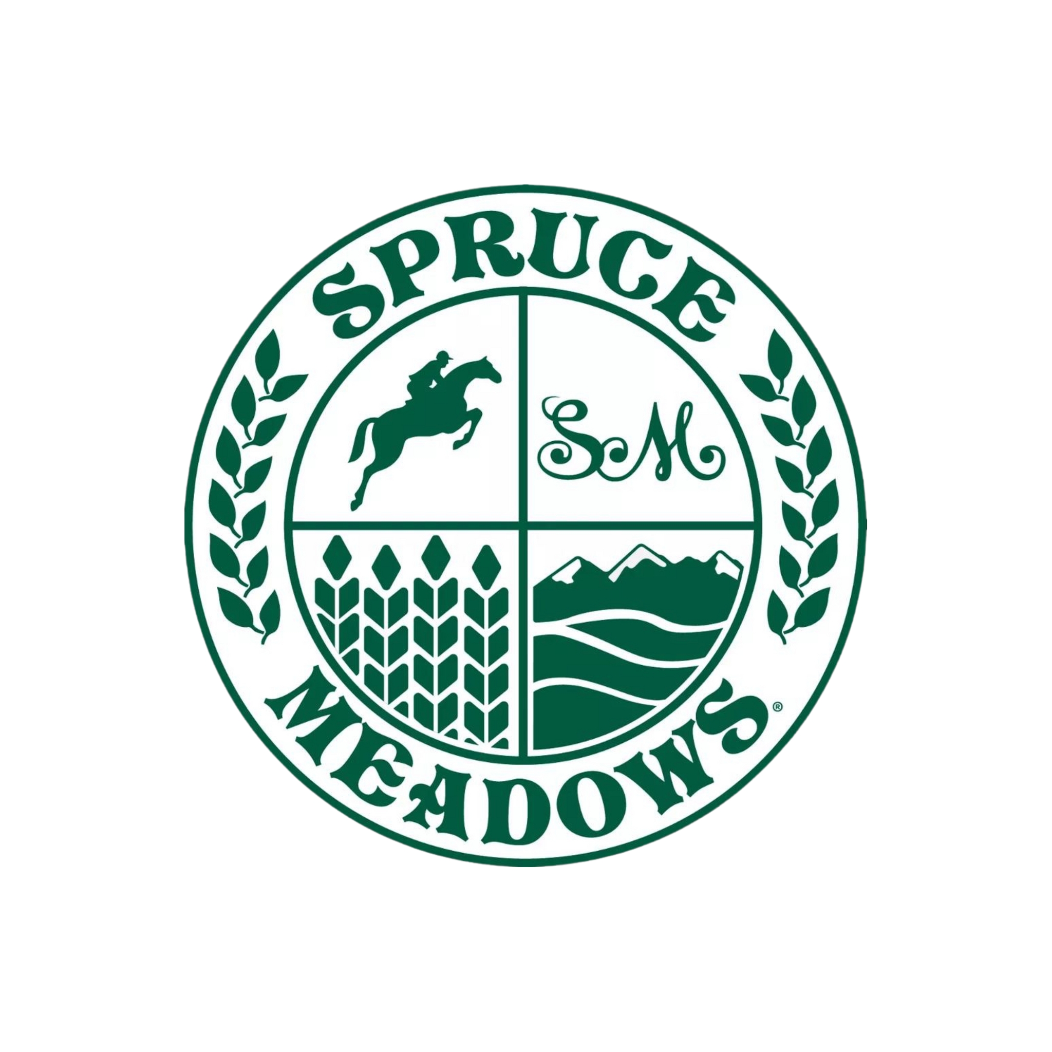 This is a logo of Spruce Meadows who hold a masters events, holiday Christmas market, and other various sporting events throughout the year in Calgary. 